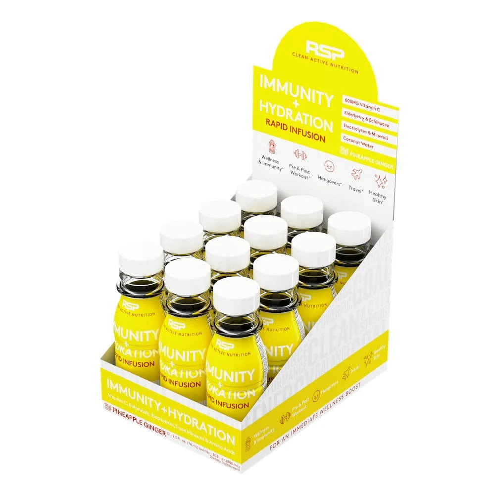 RSP Nutrition Immunity + Hydration Shots, Rapid Infusion. On-The-Go, 12 Pack